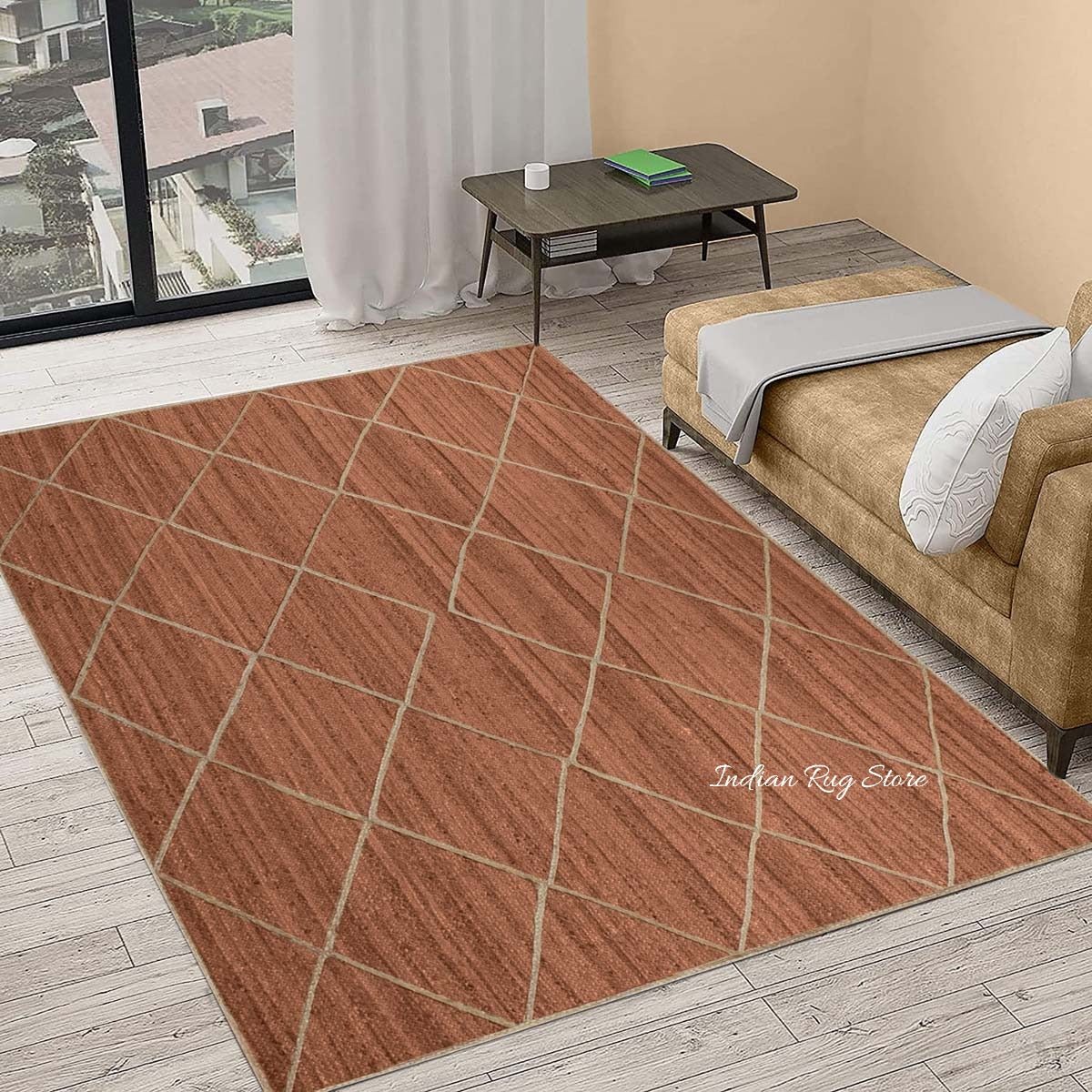 Tappeto in juta intrecciato a mano in fibra naturale marrone beige