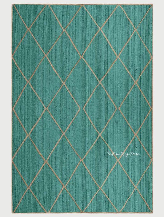 Oriental Green Hand Braided Sea House Jute Area Rug