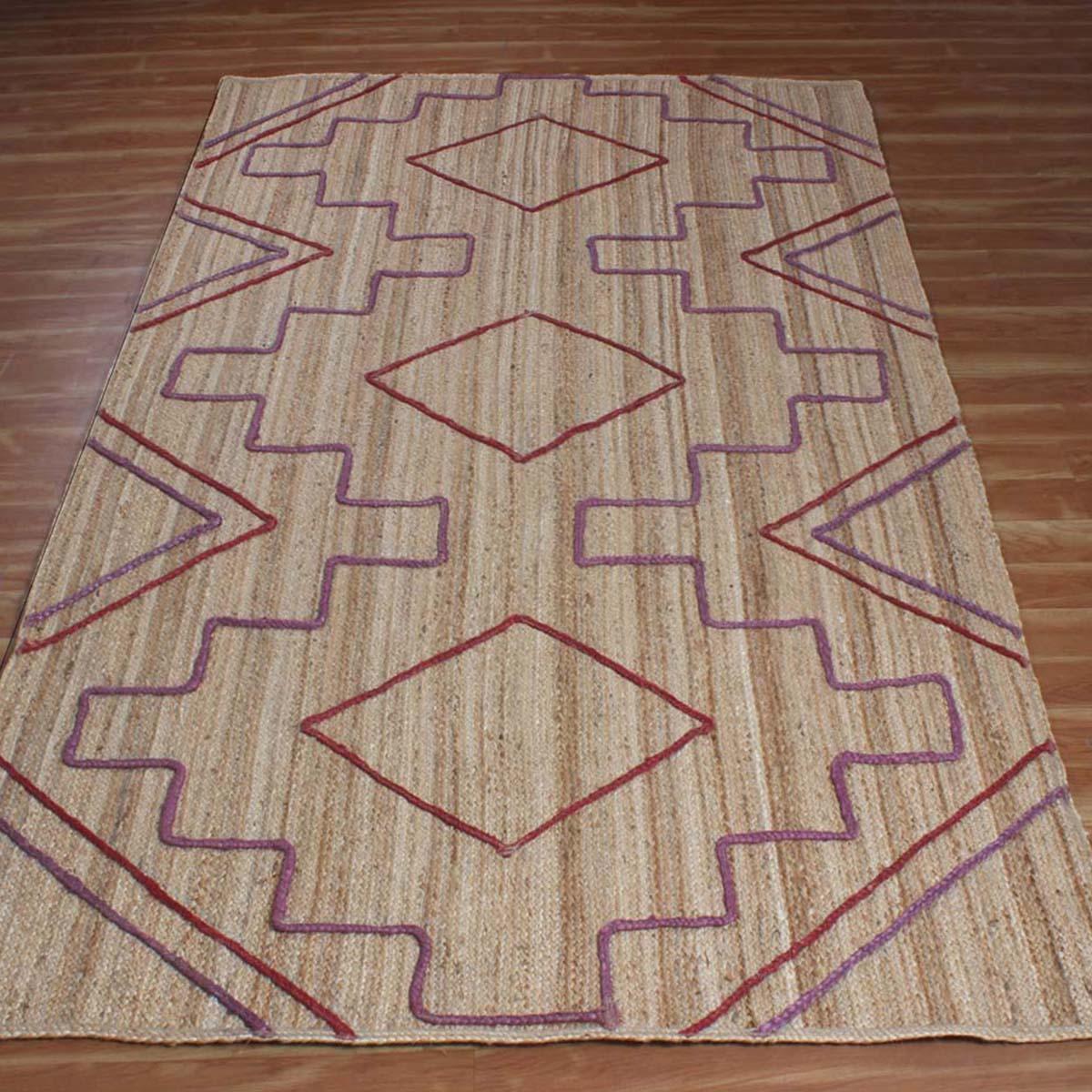 Attractive Red Beige Hand Braided Home Decor Jute Area Rug - Indian Rug Store