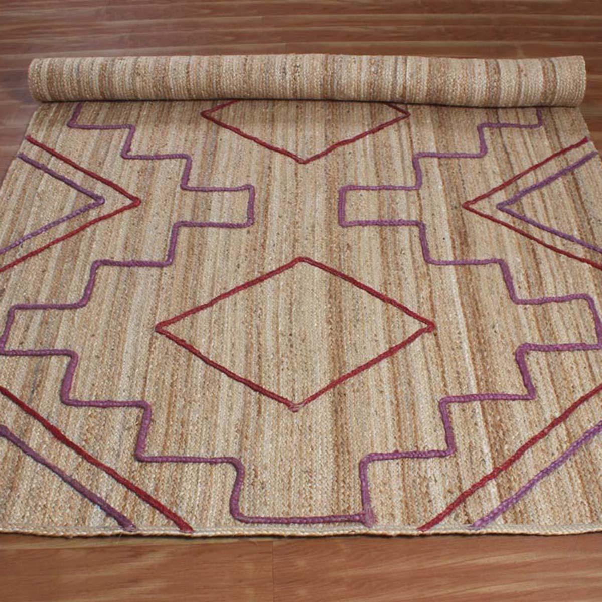 Attractive Red Beige Hand Braided Home Decor Jute Area Rug - Indian Rug Store