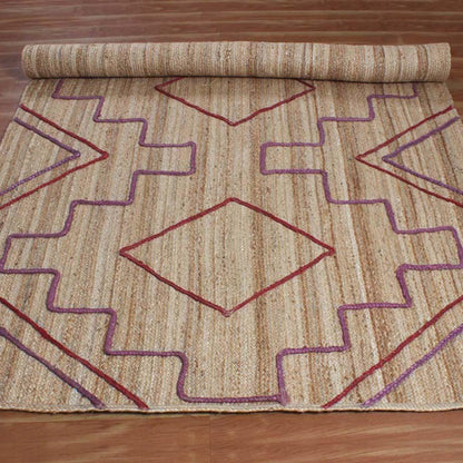 Attractive Red Beige Hand Braided Home Decor Jute Area Rug - Indian Rug Store