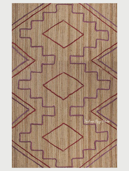 Attractive Red Beige Hand Braided Home Decor Jute Area Rug