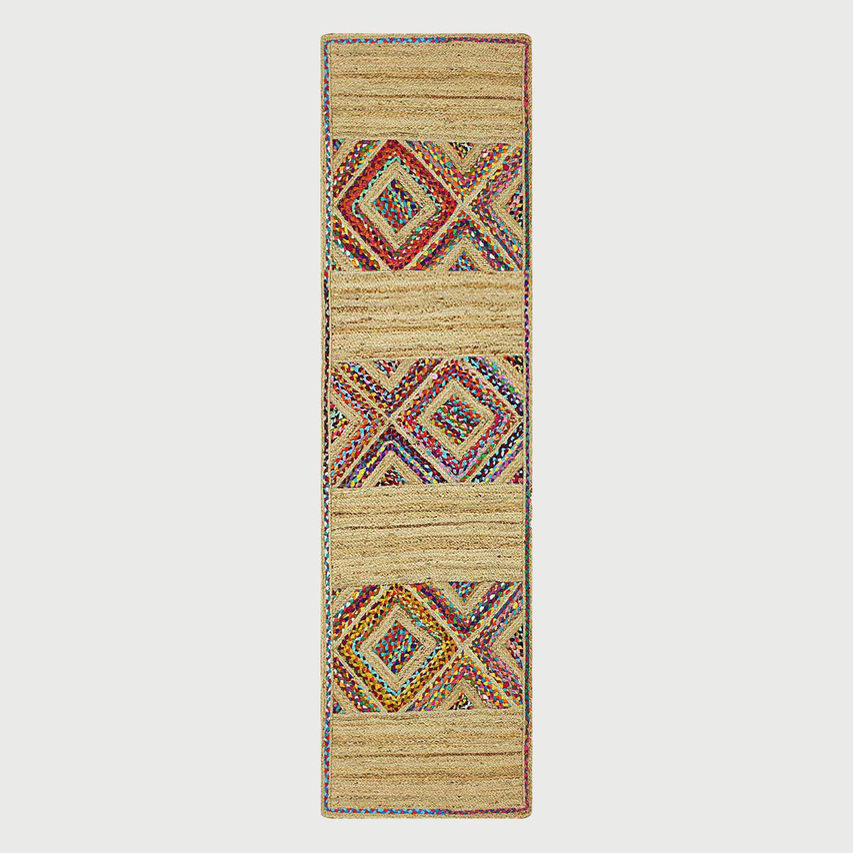 Hand Braided Geometric Beige Multicolor Farmhouse Pathway Cotton Jute Rug - Indian Rug Store