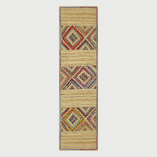 Hand Braided Geometric Beige Multicolor Farmhouse Pathway Cotton Jute Rug - Indian Rug Store