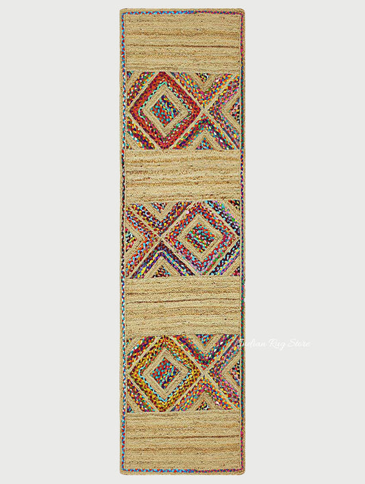 Hand Braided Geometric Beige Multicolor Farmhouse Pathway Cotton Jute Rug