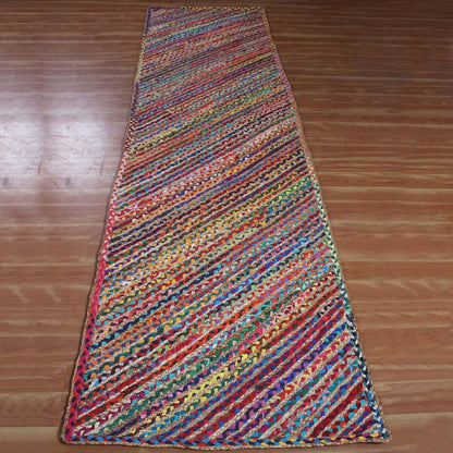 Hand Braided Geometric Multicolor Bedroom hallway Cotton Jute Rug - Indian Rug Store