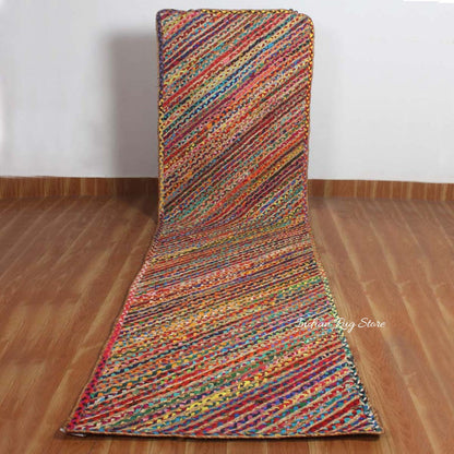 Hand Braided Geometric Multicolor Bedroom hallway Cotton Jute Rug