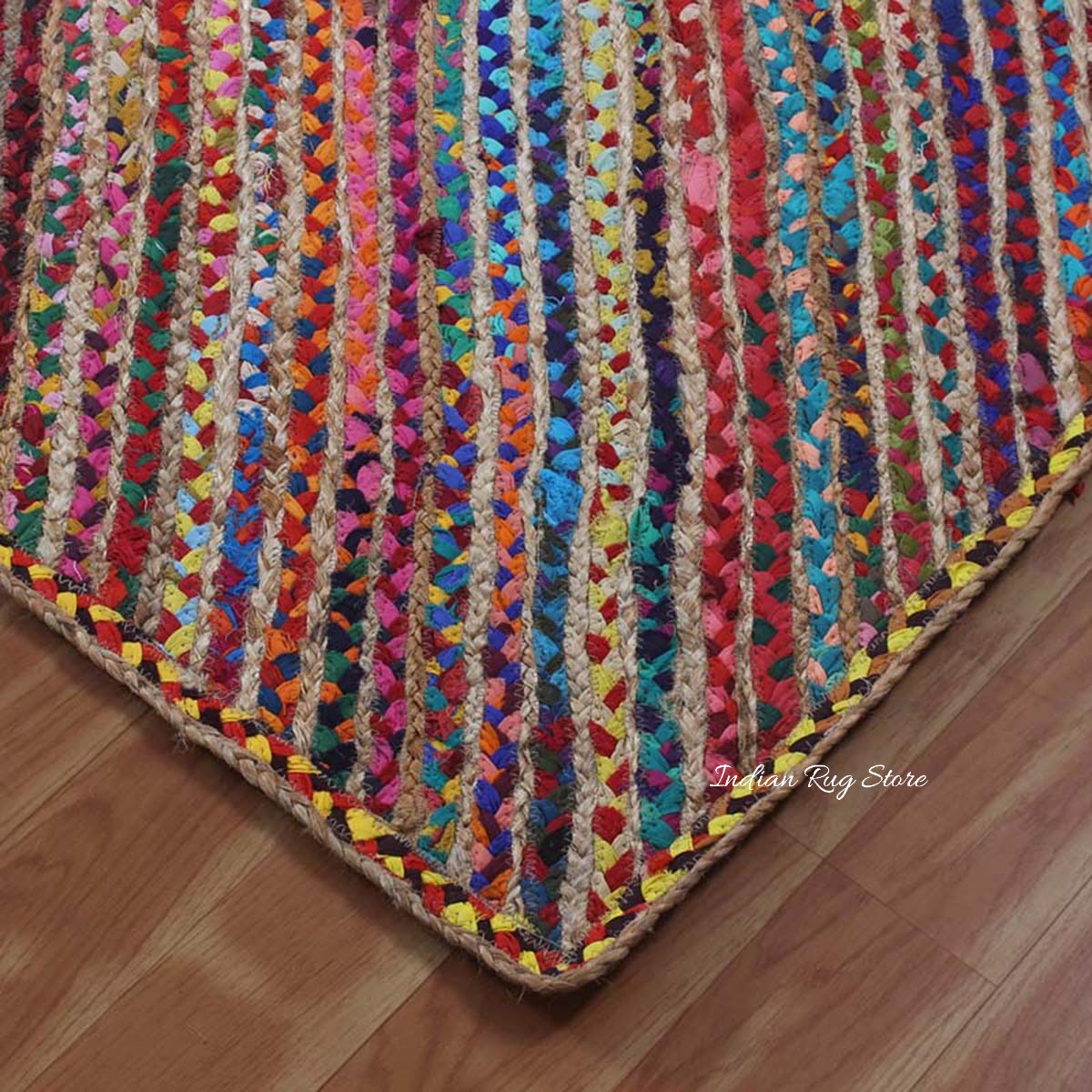 Alfombra de yute y algodón trenzada a mano con diseño geométrico multicolor para pasillo de dormitorio