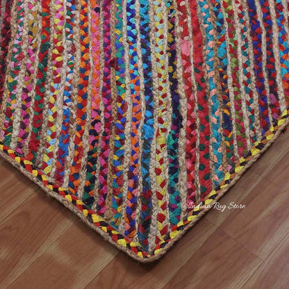 Hand Braided Geometric Multicolor Bedroom hallway Cotton Jute Rug