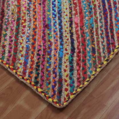 Hand Braided Geometric Multicolor Bedroom hallway Cotton Jute Rug - Indian Rug Store