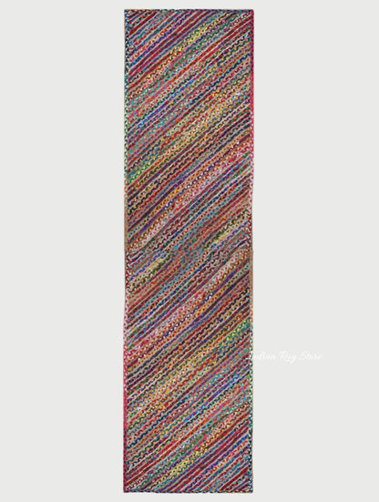 Hand Braided Geometric Multicolor Bedroom hallway Cotton Jute Rug