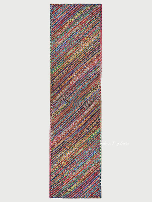 Hand Braided Geometric Multicolor Bedroom hallway Cotton Jute Rug