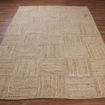 Alfombra tradicional de yute para interiores trenzada a mano en color beige