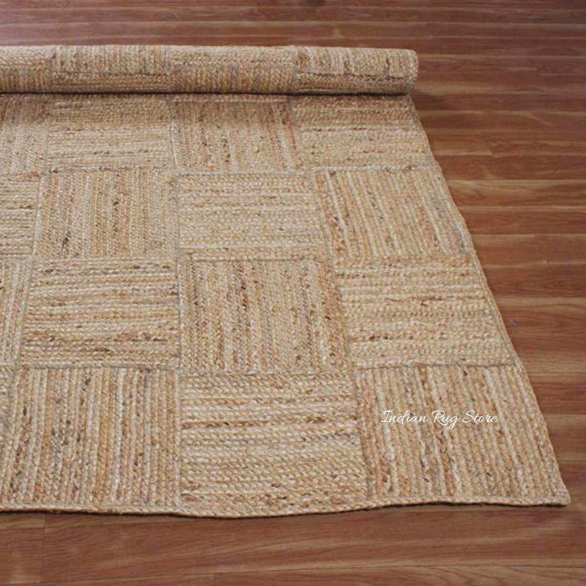 Alfombra tradicional de yute para interiores trenzada a mano en color beige