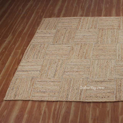 Alfombra tradicional de yute para interiores trenzada a mano en color beige