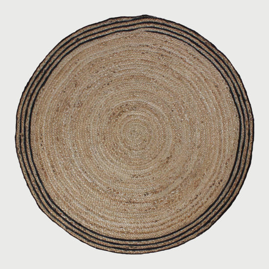 Hand Braided Beige Black Jute Home Decor Round Area Rug - Indian Rug Store