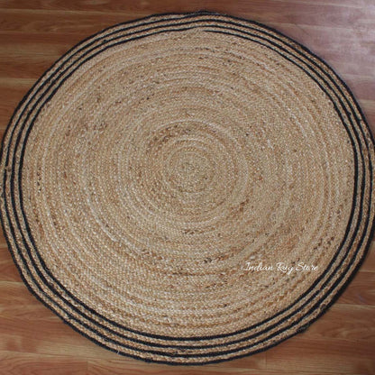 Hand Braided Beige Black Jute Home Decor Round Area Rug