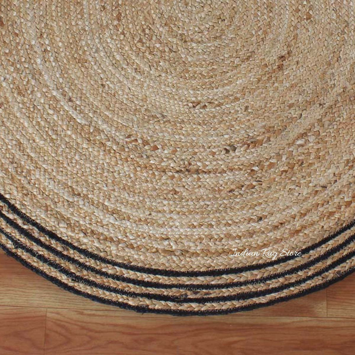 Hand Braided Beige Black Jute Home Decor Round Area Rug