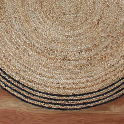 Hand Braided Beige Black Jute Home Decor Round Area Rug - Indian Rug Store