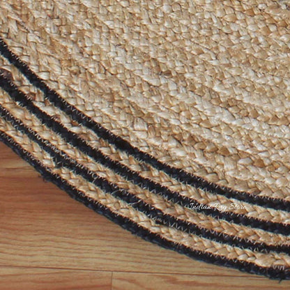 Hand Braided Beige Black Jute Home Decor Round Area Rug