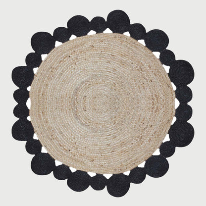 Interior Hand Braided Beige Black Jute Lake House Round Area Rug - Indian Rug Store