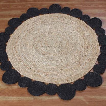 Interior Hand Braided Beige Black Jute Lake House Round Area Rug - Indian Rug Store