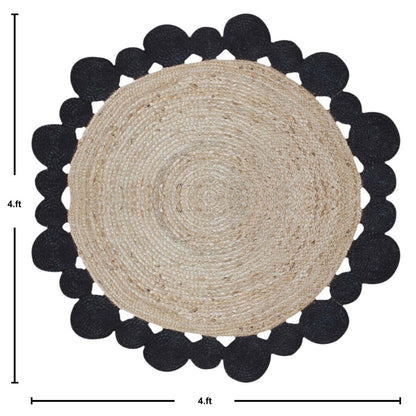 Interior Hand Braided Beige Black Jute Lake House Round Area Rug - Indian Rug Store