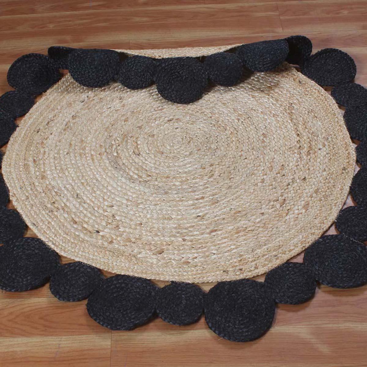 Interior Hand Braided Beige Black Jute Lake House Round Area Rug - Indian Rug Store