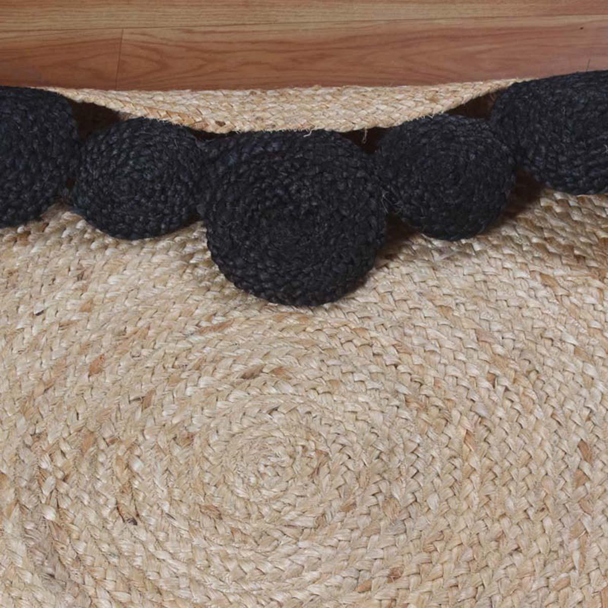 Interior Hand Braided Beige Black Jute Lake House Round Area Rug - Indian Rug Store