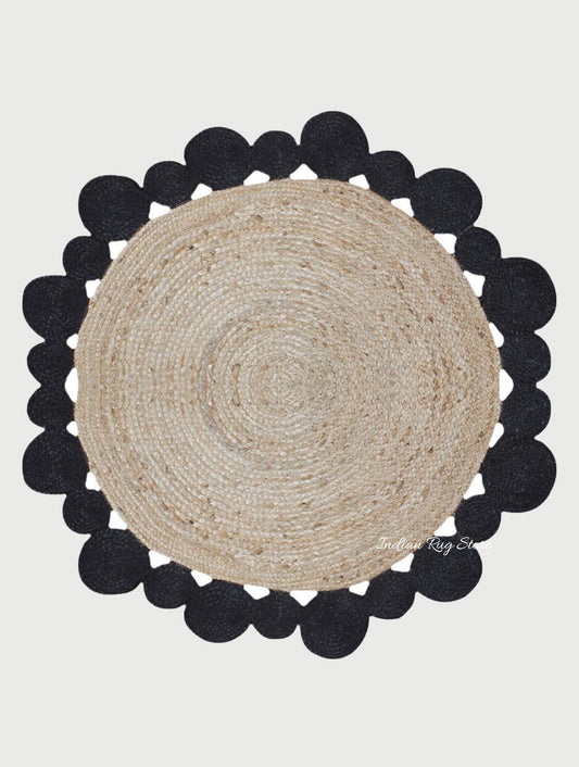 Interior Hand Braided Beige Black Jute Lake House Round Area Rug