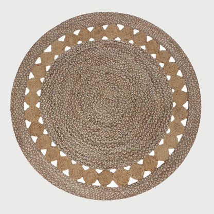 Traditional Hand Braided Beige Multicolor Jute Home Decor Round Area Rug - Indian Rug Store