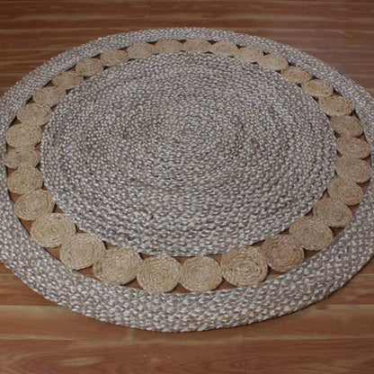 Traditional Hand Braided Beige Multicolor Jute Home Decor Round Area Rug - Indian Rug Store