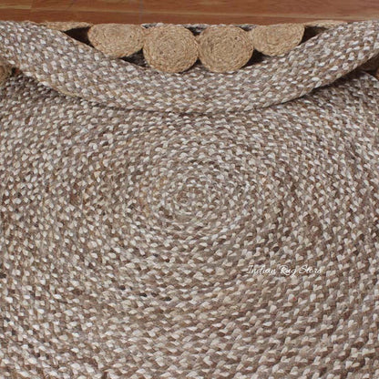 Traditional Hand Braided Beige Multicolor Jute Home Decor Round Area Rug