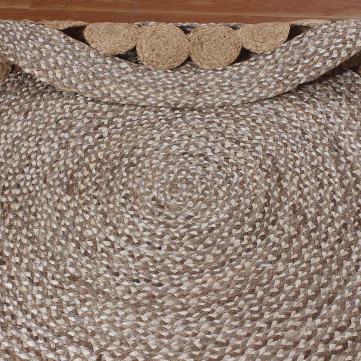 Traditional Hand Braided Beige Multicolor Jute Home Decor Round Area Rug - Indian Rug Store