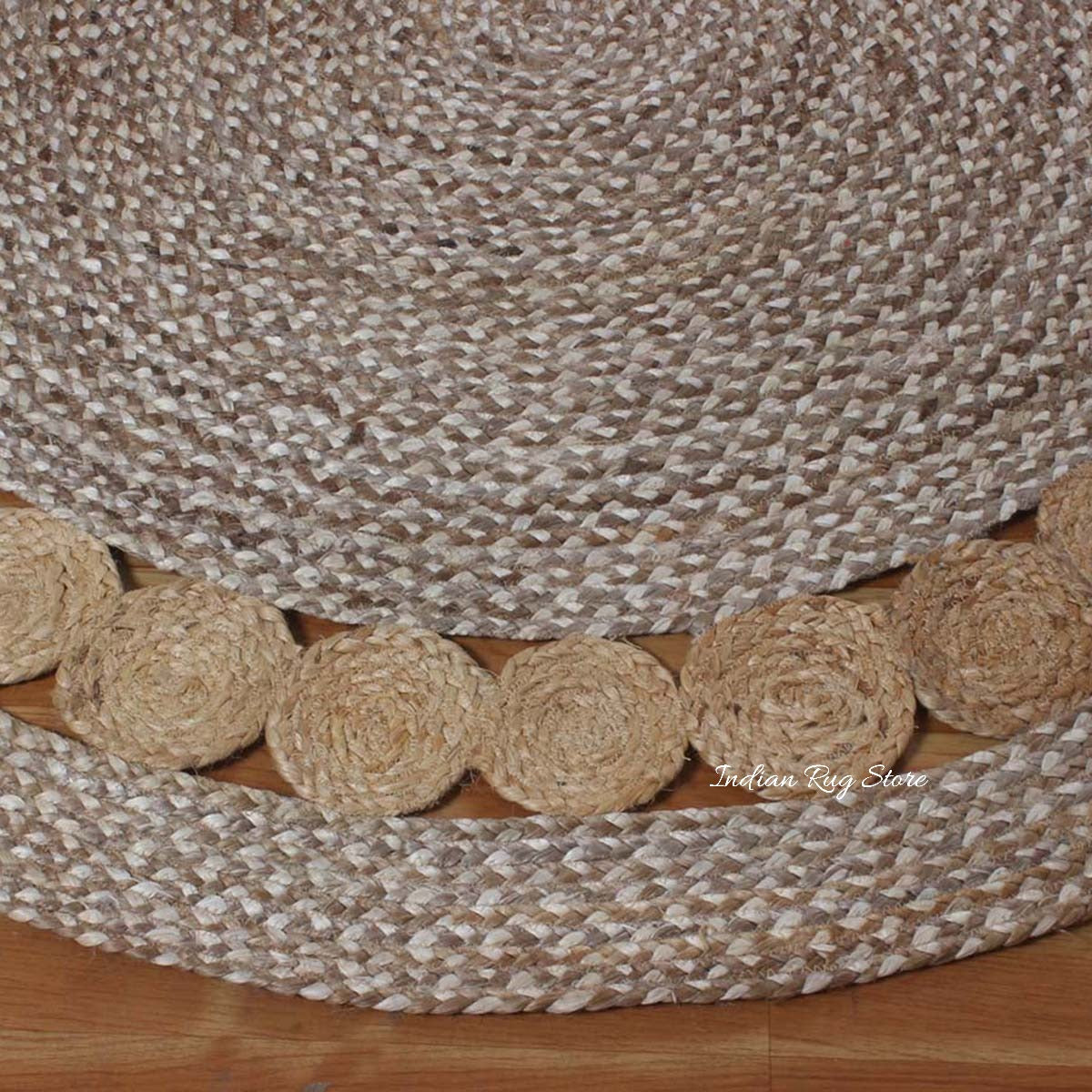 Traditional Hand Braided Beige Multicolor Jute Home Decor Round Area Rug