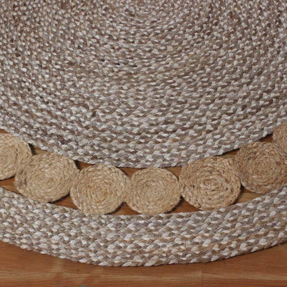 Traditional Hand Braided Beige Multicolor Jute Home Decor Round Area Rug - Indian Rug Store