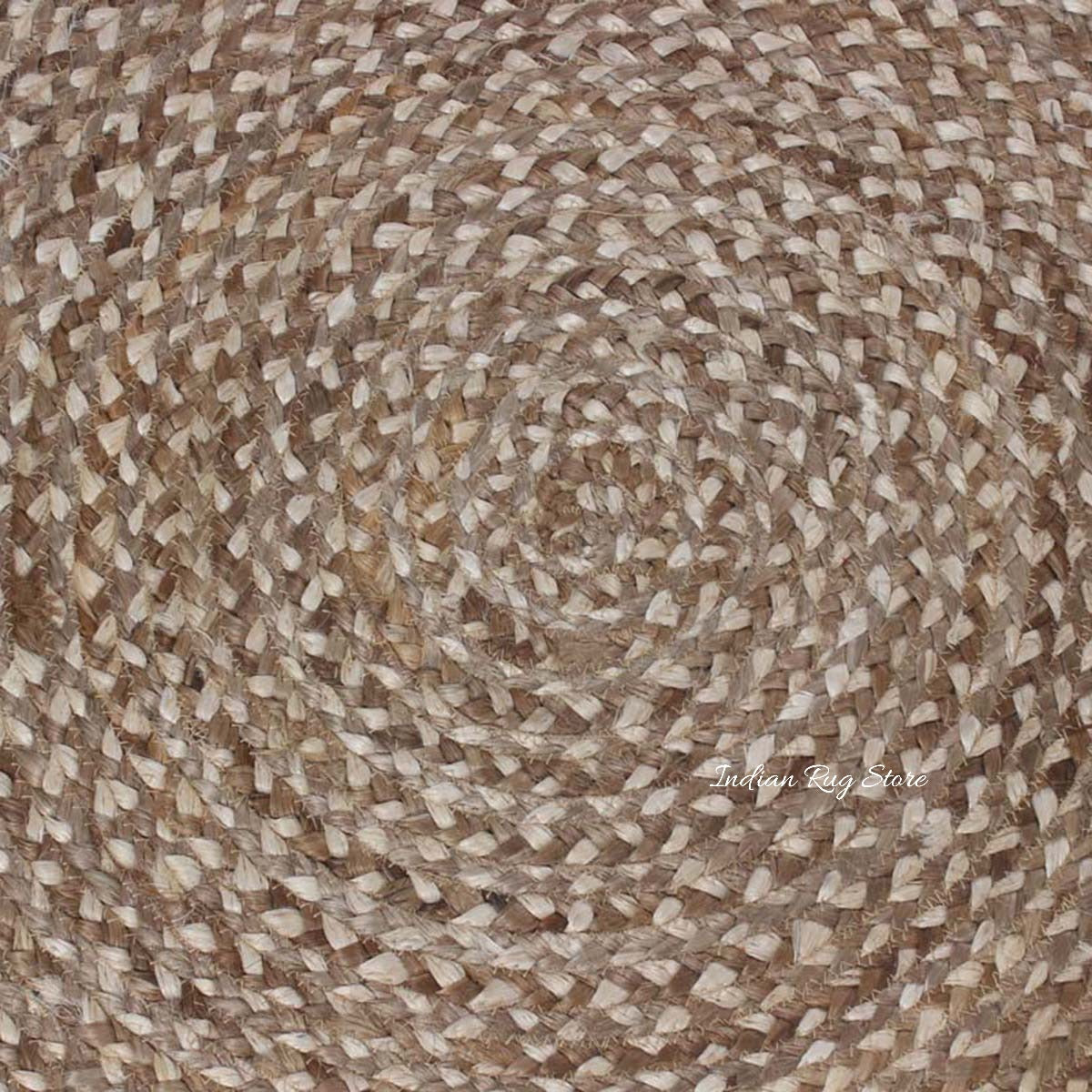 Traditional Hand Braided Beige Multicolor Jute Home Decor Round Area Rug