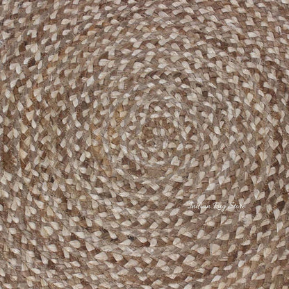 Traditional Hand Braided Beige Multicolor Jute Home Decor Round Area Rug