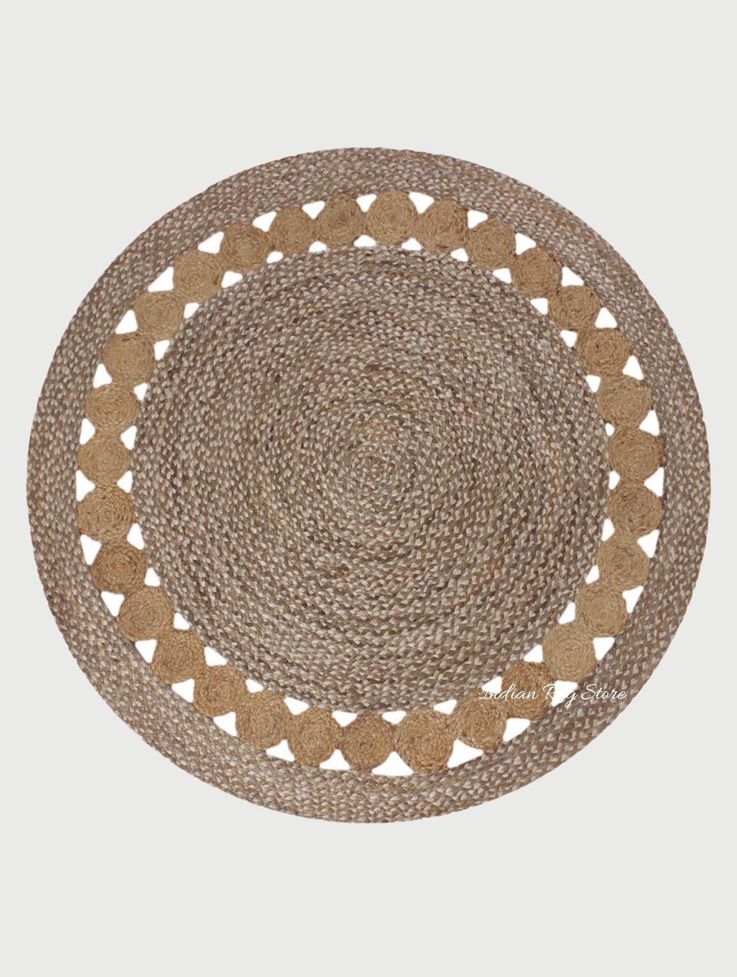 Traditional Hand Braided Beige Multicolor Jute Home Decor Round Area Rug