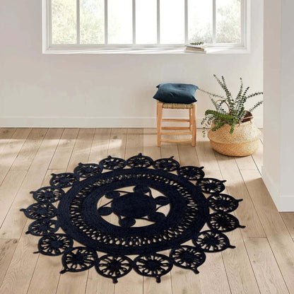 Black Indian Hand Braided Jute Farm House Round Area Rug - Indian Rug Store