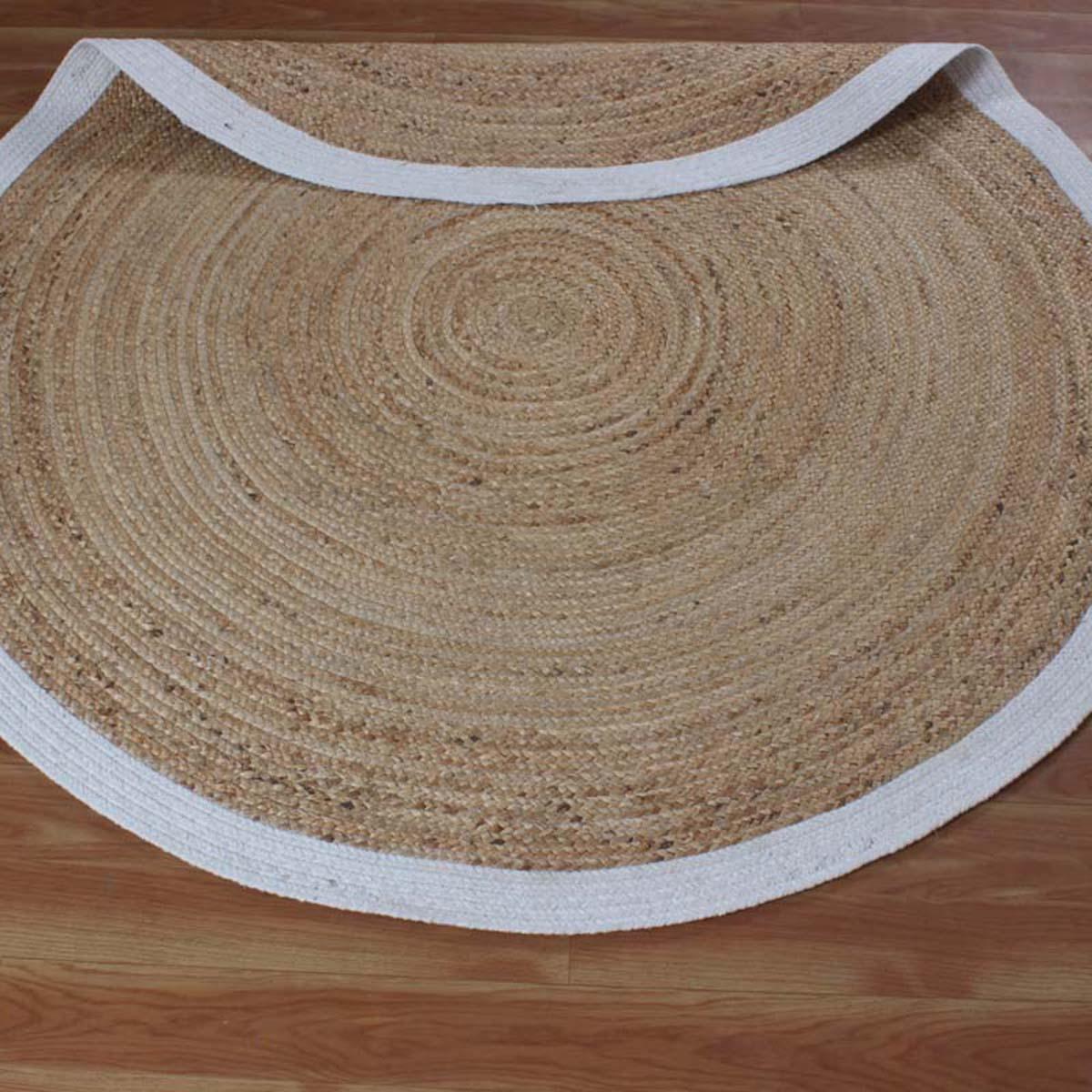 Traditional Beige White Hand Braided Jute Entry Way Round Area Rug - Indian Rug Store