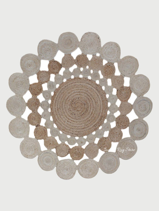 Artistic Beige Hand Braided Brown Jute Lake House Round Area Rug