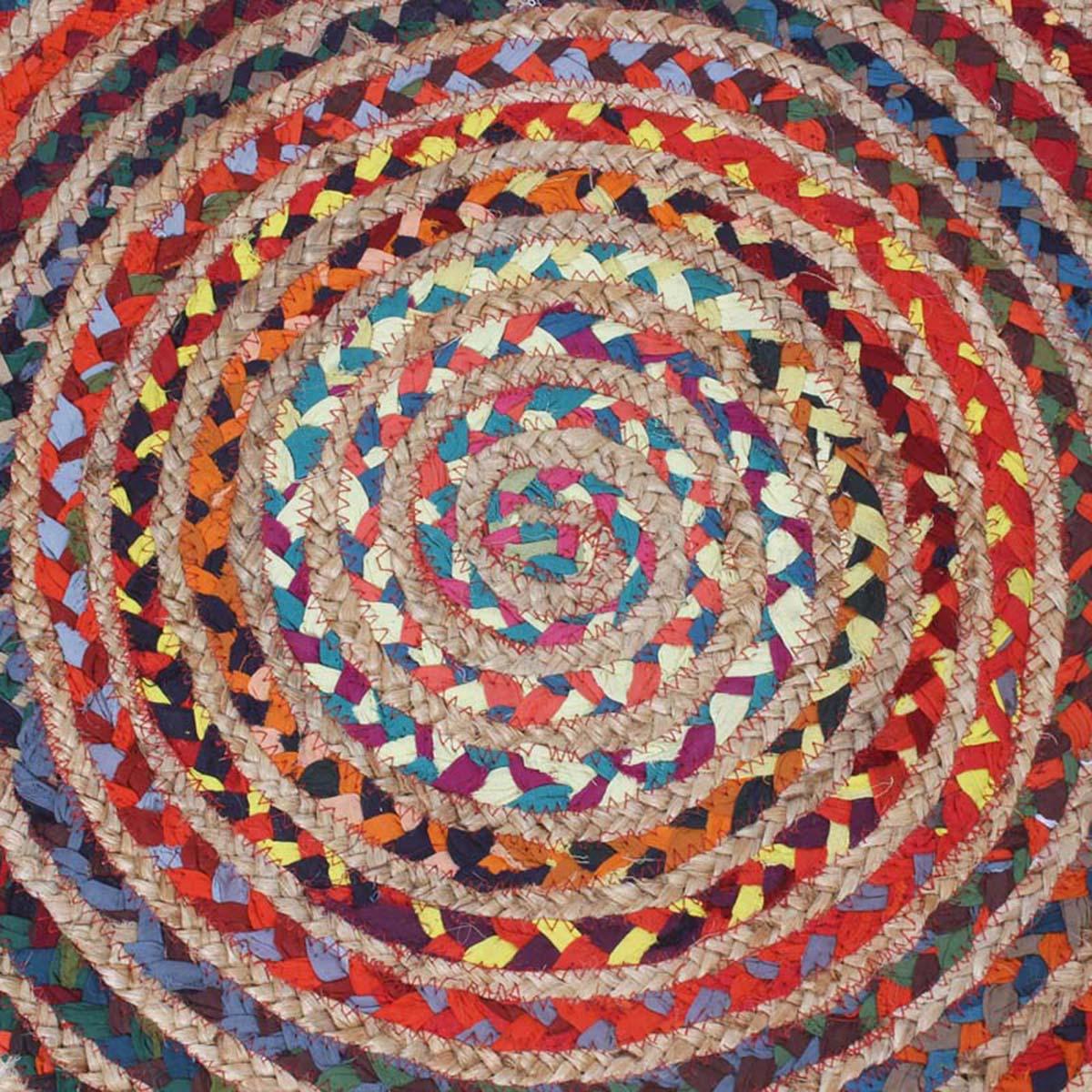 Multicolor Traditional Hand Braided Cotton Jute Living Room Round Area Rug - Indian Rug Store