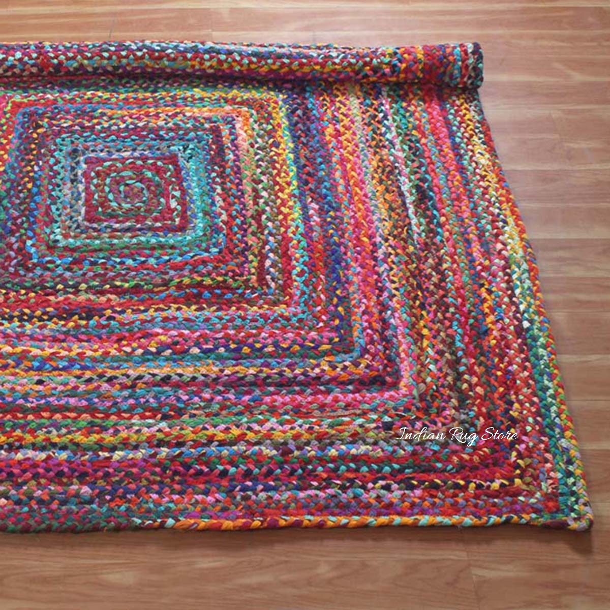 Multicolor Geomtrical Hand Braided Home Decor Cotton Jute Rug