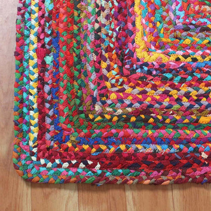 Multicolor Geomtrical Hand Braided Home Decor Cotton Jute Rug