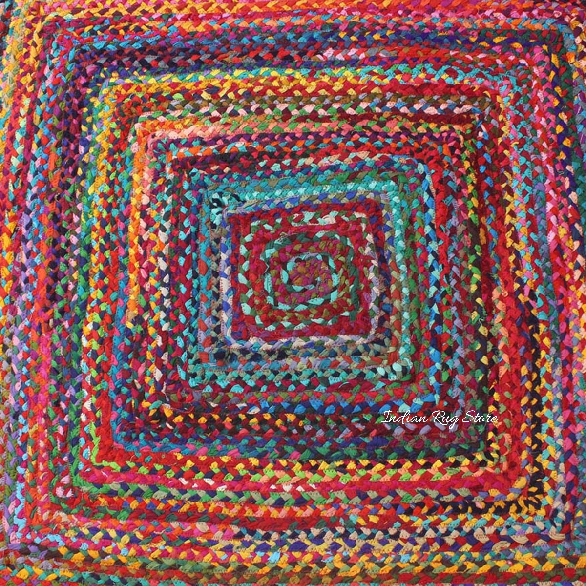 Multicolor Geomtrical Hand Braided Home Decor Cotton Jute Rug