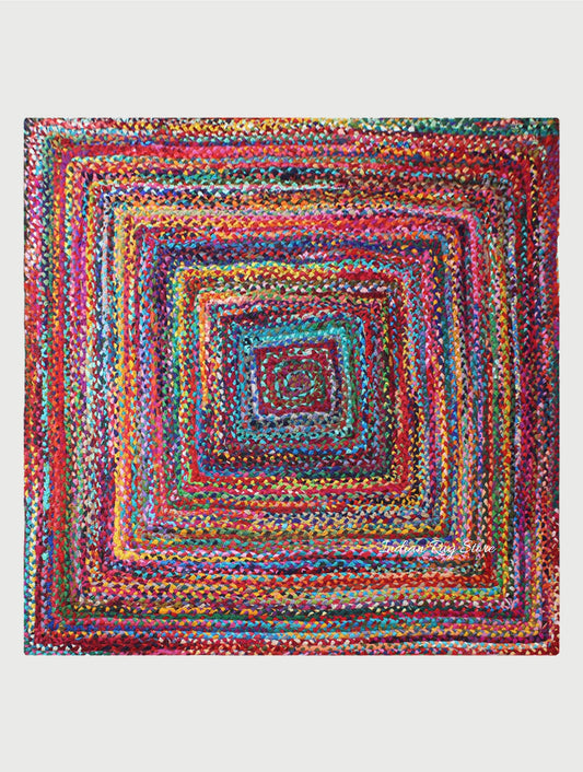 Multicolor Geomtrical Hand Braided Home Decor Cotton Jute Rug