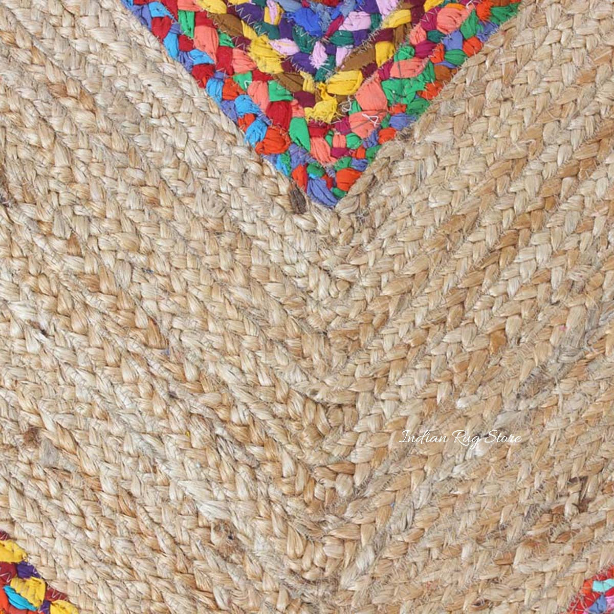 Multicolor Beige Geomtrical Hand Braided Farmhouse Cotton Jute Rug