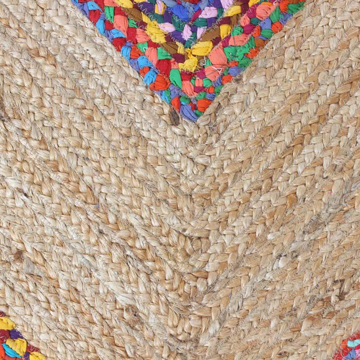 Multicolor Beige Geomtrical Hand Braided Farmhouse Cotton Jute Rug - Indian Rug Store