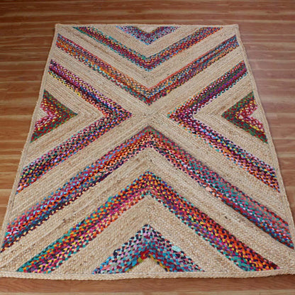 Multicolor Beige Geomtrical Hand Braided Hallway Cotton Jute Rug - Indian Rug Store